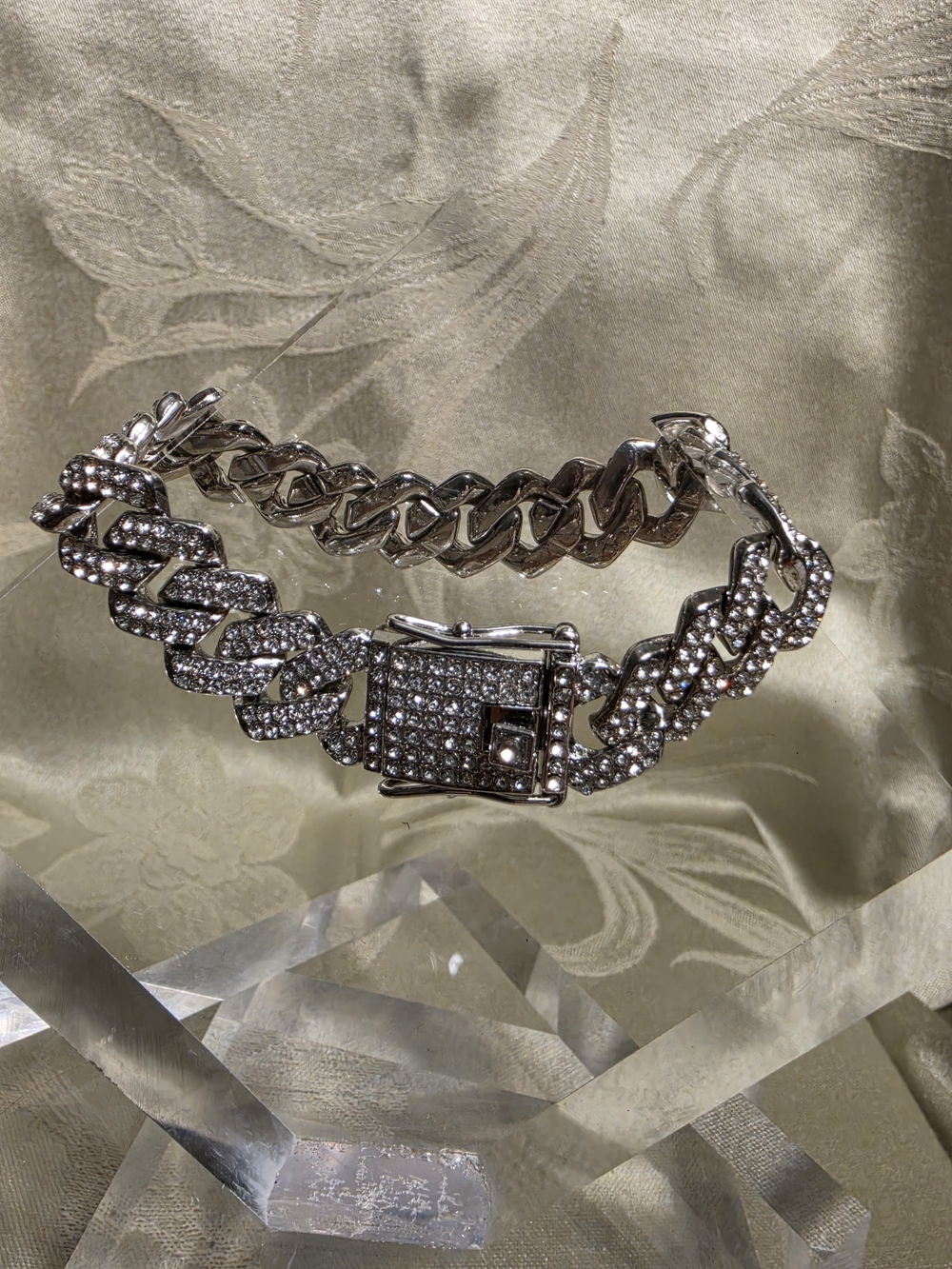 #1245 Silver Crystal Pavé Chain Link Bracelet - NWOT